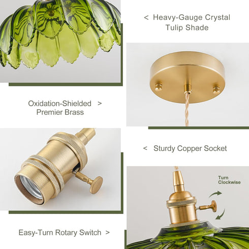 Glass Pendant Lights Kitchen Island, Vintage Brass Pendant Light Fixtures, Adjustable Green Kitchen Pendant Lighting