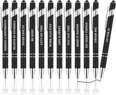 AUAUY 12 PCS Snarky Office Ballpoint Pens Set, 1 mm Black Ink, 12 Replacement Refills, 2 in 1 Stylus Pen, Funny Pens