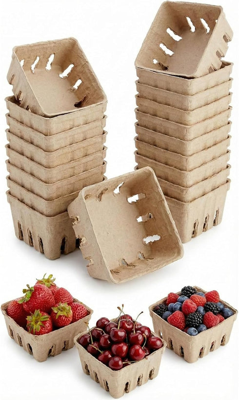 QMNWJMR 15 Pack Natural Pulp Fiber Berry Basket, Small Vented Produce Baskets for