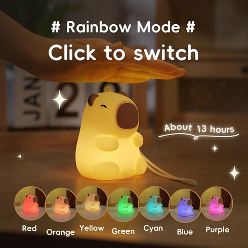 Myratts 7 Dimmable Mini Capybara Night Light, Colors Bedside Lamp, Touch Control Night Lamp, Used for Camping Party