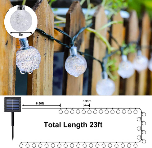 8 7M/24Ft, 50 Solar Powered Crystal Ball Lights - Modes, LED, Waterproof for Outdoor Patio, Garden, Yard & Wedding