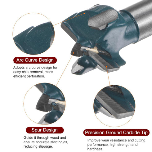Forstner Drill Bit 16mm (5/8"), Carbide Forstner Bits Wood Hinge Hole Opener Cutter with Hex Shank