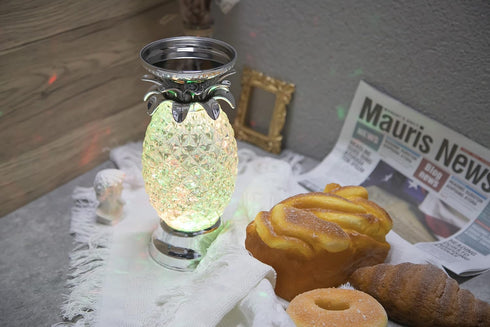 YAKii 9.5" Pineapple LED Color Changing Shine Candle Holder, Kid Safe Battery/USB Operated Table Lamp, Silver
