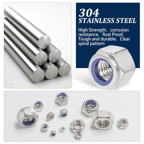 Vifmy Kit(360Pcs)M3 M4 M5 M6 M8 M10 M12 Sets,Bright Metric Hex Nuts&Locknuts Assortment Stainless Steel Assorted Hex