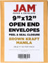JAM PAPER 9 x 12 Open End Catalog Premium Envelopes with Peel and Seal Closure - Brown Kraft Manila - 50/Pack