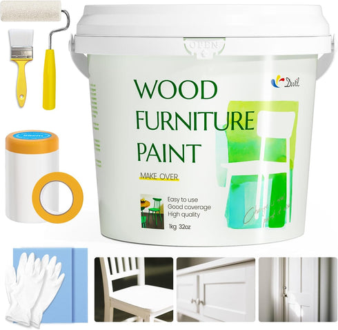 DWIL Wood Furniture Paint 32oz, White Wood Paint for Furniture, Cabinet, Door,