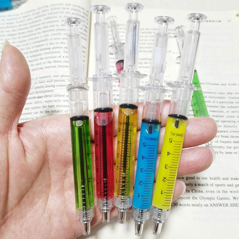 MultiColor Macaron Syringe Pens, Writes in Black Ink, Party Favors, Office Supplies (12 Color, 24 Pieces)