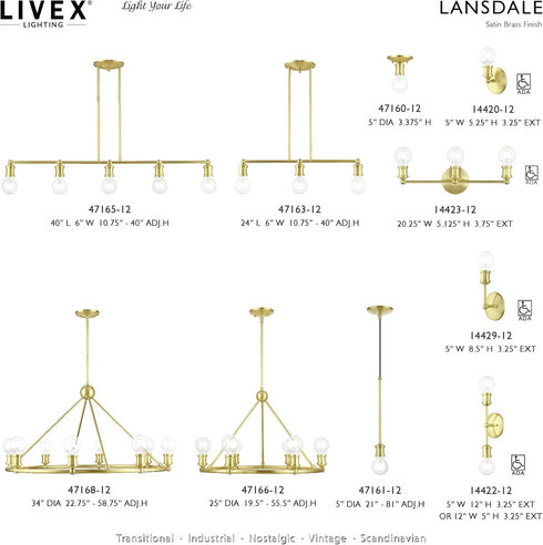 14429-12 1 Livex Lighting Lansdale Light ADA Vanity Sconce, Satin Brass