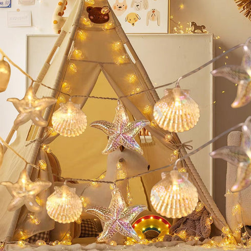 ZDAYOZ 19.69 40 Starfish Shell String Light, ft, Warm White LED, Weatherproof, Battery/USB Powered (USB Interface Shell