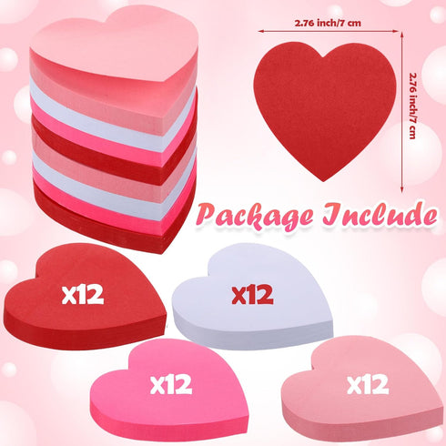 Kosiz 4800 Sheets Valentine's Day Heart Shape Sticky Note 3 x 3 Inch, 4 Colors Red Pink Cute Memo Pads for School Office