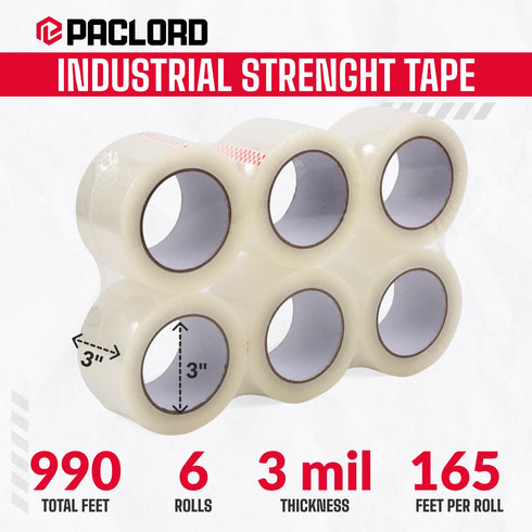 3" x 55 yards Clear Packing Tape, 3 Mil Thick, Pack of 6 Rolls - Super Heavy-Duty Carton Sealing Tape Refill Rolls with Superior Adhesion for Packaging, Moving, or Shipping Boxes