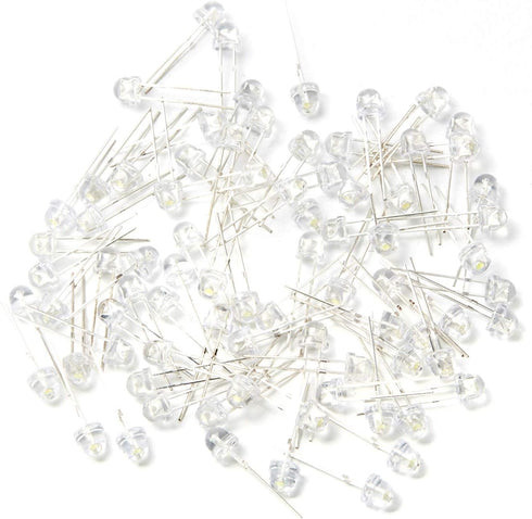 Chanzon 100 pcs 5mm White Straw Hat LED Diode Lights, Clear Transparent Lens