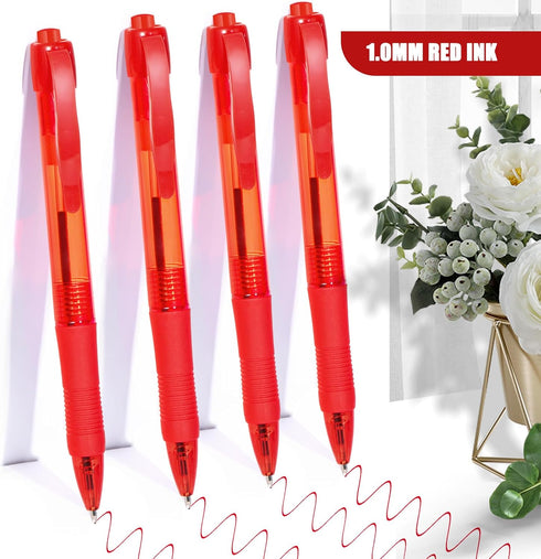 Pens Bulk, 100 Pack No Bleed Red Ink Click Pens, Soft Grip, Wholesale Retractable Ballpoint Pens for Office School