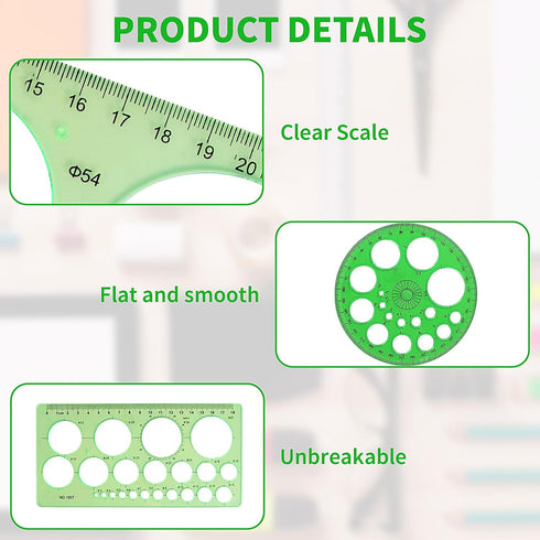 Circle Template 5 Pieces Plastic Circle and Oval Measuring Templates for Geometry Rulers, Office, School Drawings