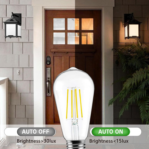 FAGUANGAO ST64 LED Dusk to Dawn Light Bulbs Outdoor,6W 60W Equivalent,2700K Warm White,650 Lumens E26 Edison Filament Photocell Sensor Bulb,Auto On/Off Vintage Bulbs for Porch,Patio,Garage,4 Pack by FAGUANGAO