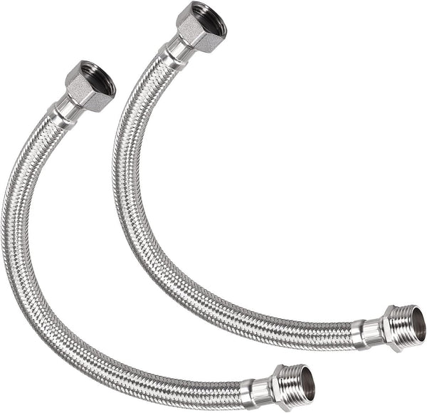 Faucet Supply Line Connector (400mm/16") 2Pcs, 304 Stainless Steel Water Supply Hose Connector.