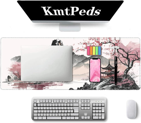Watercolor Cherry Blossom Large Gaming Mouse Pad,Mouse Pad Gaming 31.5 x 11.8 in Mouse Mat Desk Pad,Large Desk Mat,Extended Keyboard Mousepad with Non-Slip Base and Stitched Edge for Desk Home Office by Kmtpeds