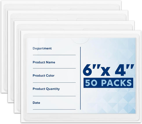 Mifflin-USA Clear Index Card Holder (4x6”, 50 Pack), Self-Adhesive Card Pockets for Organizing Storage Bins