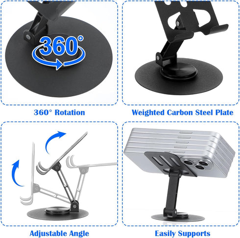MBAIYO 2 Pack 360 Universal Metal Cell Phone Stand, Rotation Cellphone Holder Multi Angle Adjustable Smartphone Stands