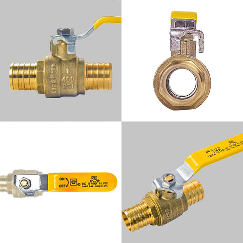 (5 Pack) 1 Inch 1 Inch 10 Cinch AB X PEX Ball Valve, Full Port Water Stop Shut Off, Water Shut Off Valve with Pcs