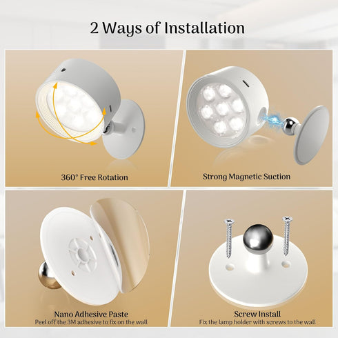 Cnlux Set 4400mAh Dimmable 360 Wireless Wall Sconces of Two, Rechargeable Battery Operated Sconces with Remote & Touch