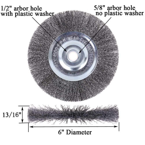 6 inch Wire Wheel for Bench Grinder,Coarse Crimped Wire 0.012-Inch with 1/2'' and 5/8'' Arbor Hole,2PCS