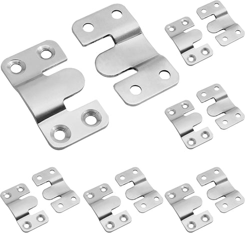 6 Pairs Flush Mount Bracket, 54 x 30mm Interlocking Picture Hanging Hooks, Stainless Steel Photo Frame Hook for