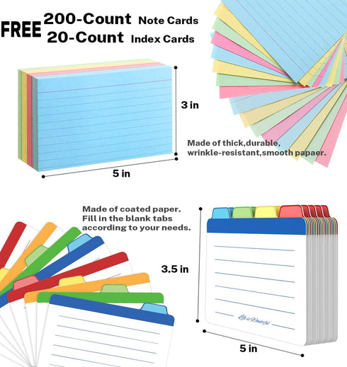 Neando 3x5 inches 20-count 200-count 4 600 Index Card Holder, Bamboo Index Card Box with Index Cards Guide and Note