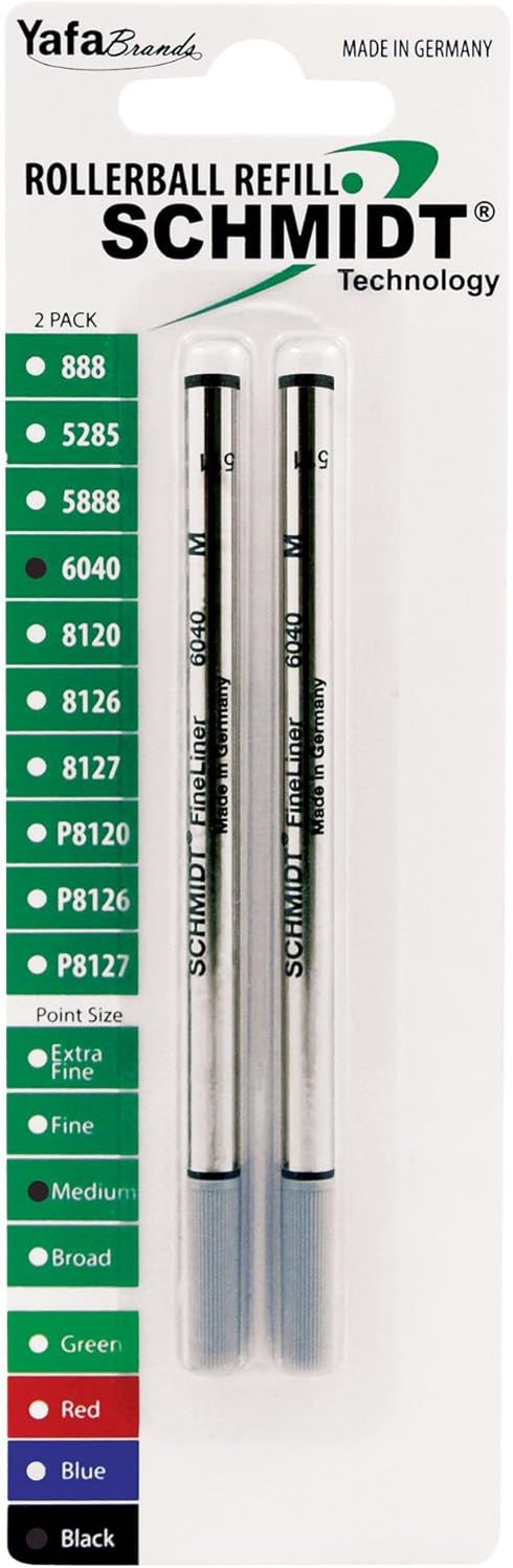 Schmidt 6040 Fineliner, Spring Loaded Refill, 1.0mm, Point Black, 2 Pack Blister