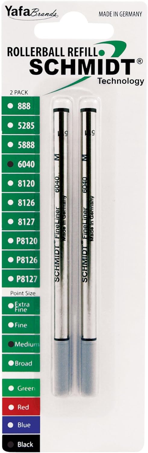 Schmidt 6040 Fineliner, Spring Loaded Refill, 1.0mm, Point Black, 2 Pack Blister