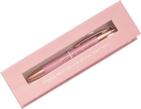 Christian Art Gifts Women's Retractable Ballpoint Scripture Pen, Trust in the Lord, Black Ink, Pink & Rose Gold