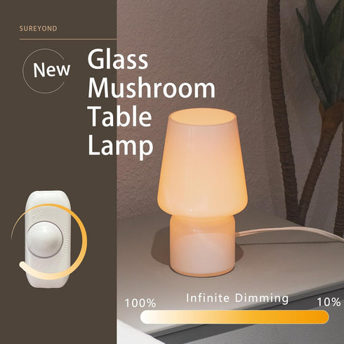 SUREYOND Mushroom Lamp,Mother's Day Gifts,Small Table Lamp,Cute Nightstand Kitchen Mini Lamp,Glass Table Lamp,Suitable
