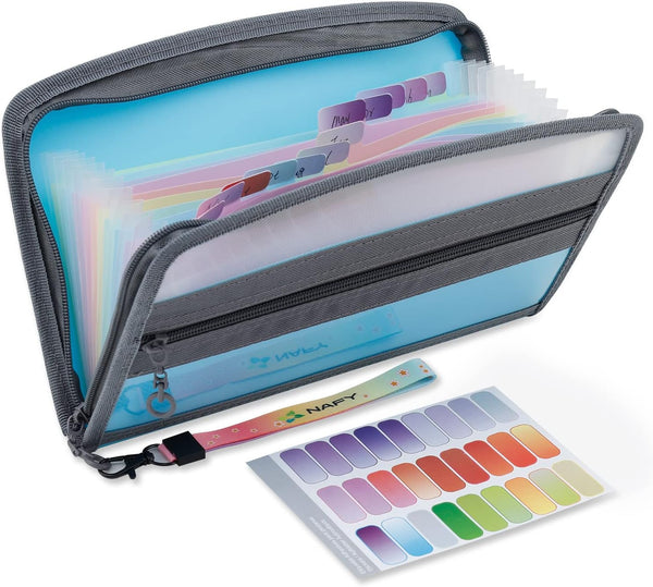 NAFY Small Accordion File Organizer, A5 Check Size, 13 Pockets with Zipper, 11X7 Inches for Coupon, Receipt, Bills
