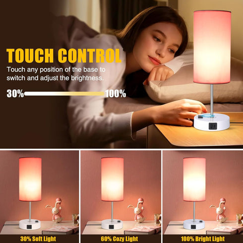 3 Dimmable Table Lamp with USB Port - Desk Lamp Touch Lamp Bedside Lamps for Bedroom, Way Small Lamps for Living Room