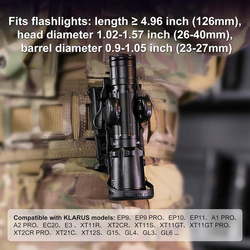 AH3 360 1-Second Klarus Upgraded Flashlight Holster: Rotation, Tactical Access, Triple-Lock Security, Duty Belt Flash