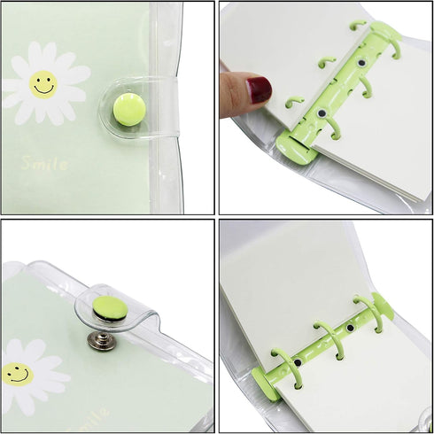 Mini Transparent 3-Ring Binder Covers - Clear Soft PVC Notebook Round Ring Binder Cover with Snap Button