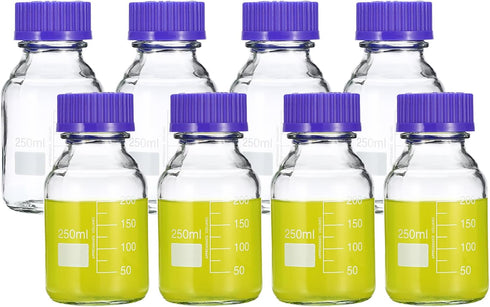 PATIKIL 8 Pack Reagent Media Storage Bottles, 250ml Borosilicate Glass Round Bottles with GL45 Blue Screw Cap