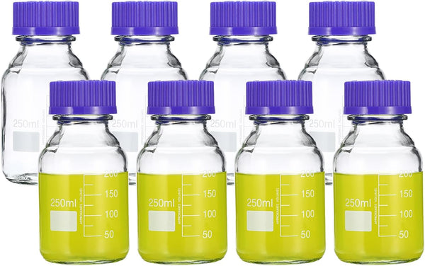 PATIKIL 8 Pack Reagent Media Storage Bottles, 250ml Borosilicate Glass Round Bottles with GL45 Blue Screw Cap