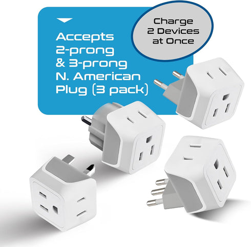 Ceptics European Plug Adapter 4 Pack Set - USA to Europe, Italy, Germany, England, Spain, Iceland, France (Type C, E/F,