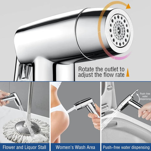 BracketSet, Handheld Bidet Sprayer Toilet Bathroom with Spring Hose Wall Closestool, Squatting Pan, Water Flower, Floor