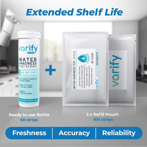 Varify Water Hardness Test Kit - Water Testing Kit for Home, Drinking, Well, Spa, Swimming Pool, 150 Strips