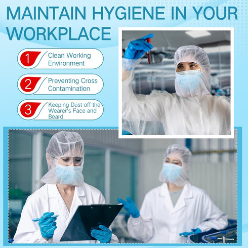 100 Yahenda Pcs Disposable Hair Nets,Bouffant Hoods, Full Face Beard Hair Net for Food Service Workers, Lab, Cooking