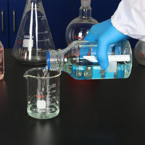stonylab Graduated Storage Bottles with GL45 Screw Cap, 500 ml Borosilicate Glass Clear Round Lab Bottles