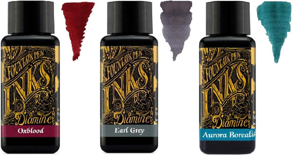 Diamine Fountain Pen Ink 30ml - 3 Pack, Oxblood, Earl Grey, Aurora Borealis