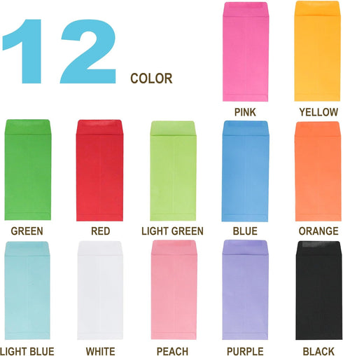 ESSENTIAL #1 120 Pieces Cash Envelopes 3.5" x 6.7" with Gummed Flap, Small Parts Envelope for Home and Office Use (Assorted -120) by ESSENTIAL