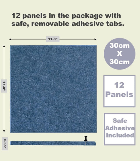 Large Cork Board Alternative - 12 Pack Felt Wall Tiles, 47"x35", Ocean Blue