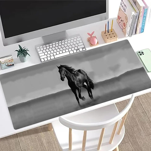 Mouse Pad,Gaming Desk Mat Personalized Mouse Pad Pattern Design,Non-Slip Rubber Base MousePads with Stitched Edges for Work, Game, Office, Home(31.5x15.7 Inch) - Black Horse by VODEFOX
