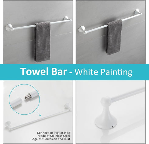 Set, 4-Piece Set BGL Bathroom Accessories White Paint Expandable Towel Bar Bathroom Accessory Wall Mounted Towel Ring