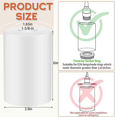 3 1-5/8 Inch E26 4"w 6"h, Teenyyou Pcs White Frosted Glass Shade Replacements for Pendant Light Fixtures Glass Lamp