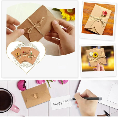 linenb 140pcs &40pcs Set Blank Gift Card Envelope With Heart Closure Vintage Note Greeting For Wedding Party Invitation